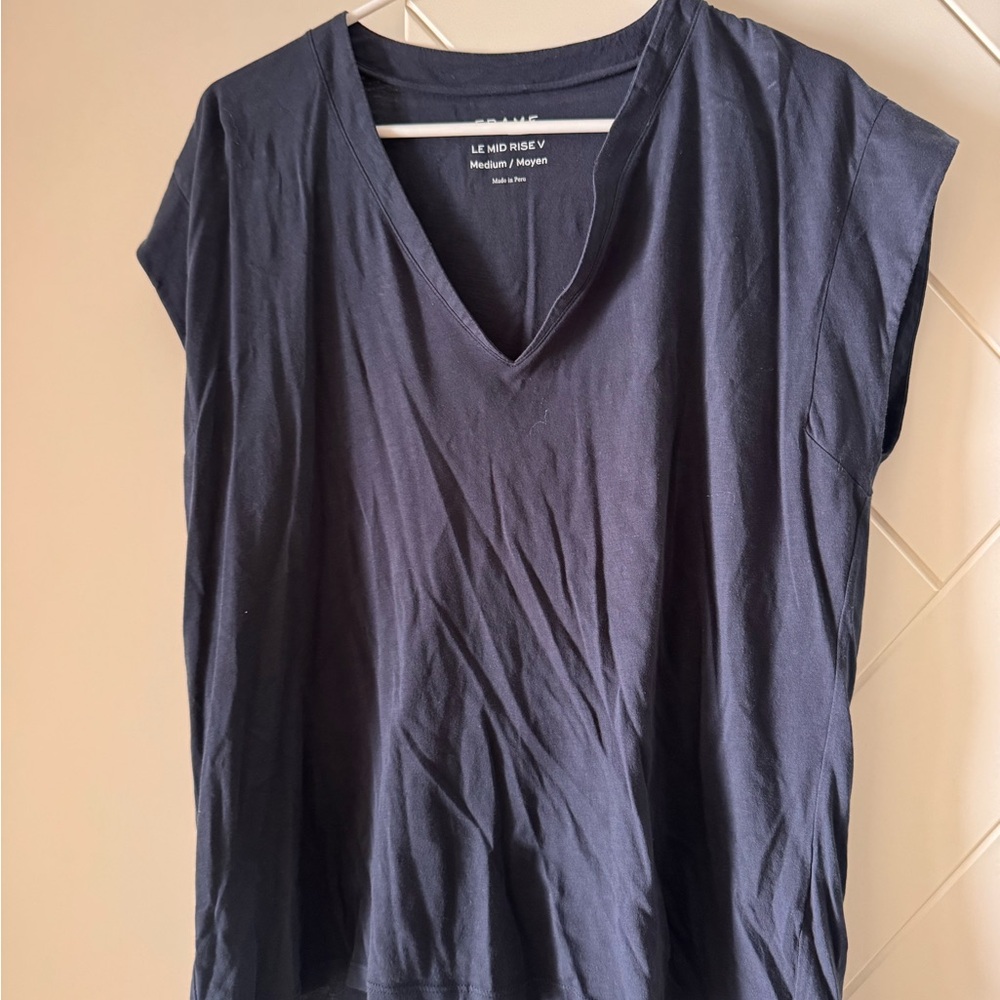 Frame Denim Black V-Neck Short Sleeve Top